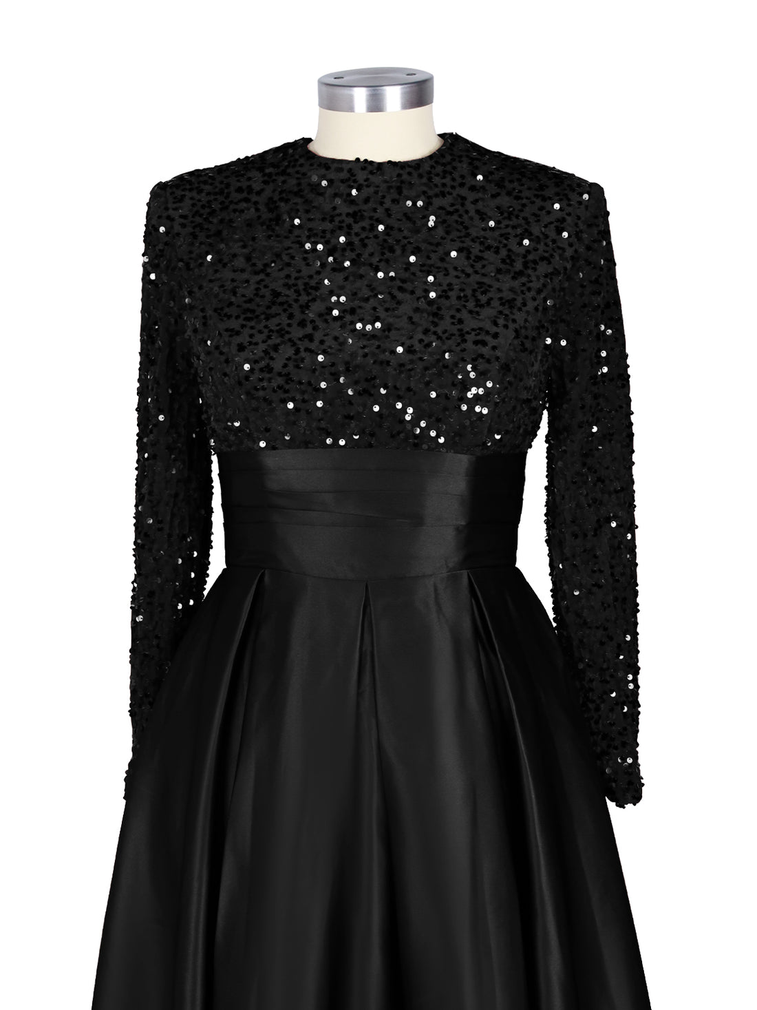 Sequined Boat Long Sleeves Dress 