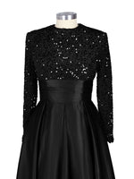 Sequined Boat Long Sleeves Dress 