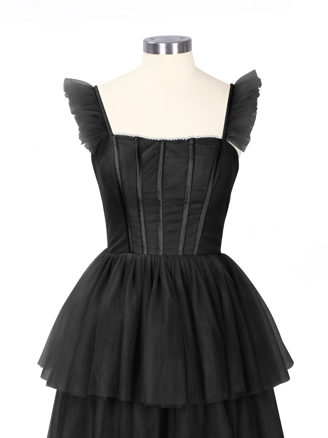 Ruffled Strap Tiered Tulle Bridesmaid Dress 