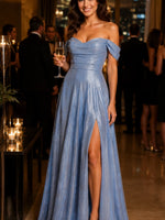 Shimmering Fabric Prom Dress with High Slit 