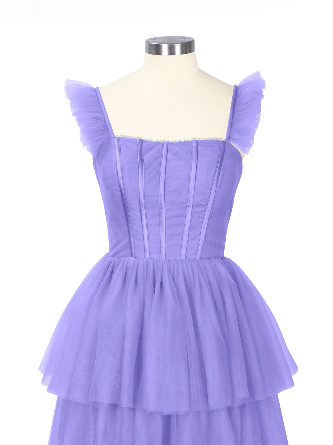 Ruffled Strap Tiered Tulle Bridesmaid Dress 