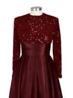 Sequined Boat Long Sleeves Dress 