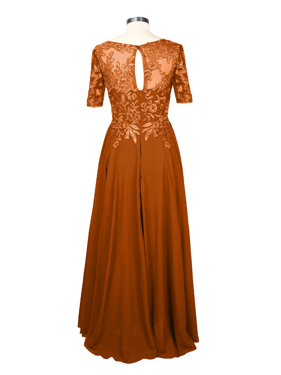 Applique Half Sleeves Chiffon Dress 