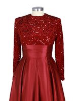 Sequined Boat Long Sleeves Dress 