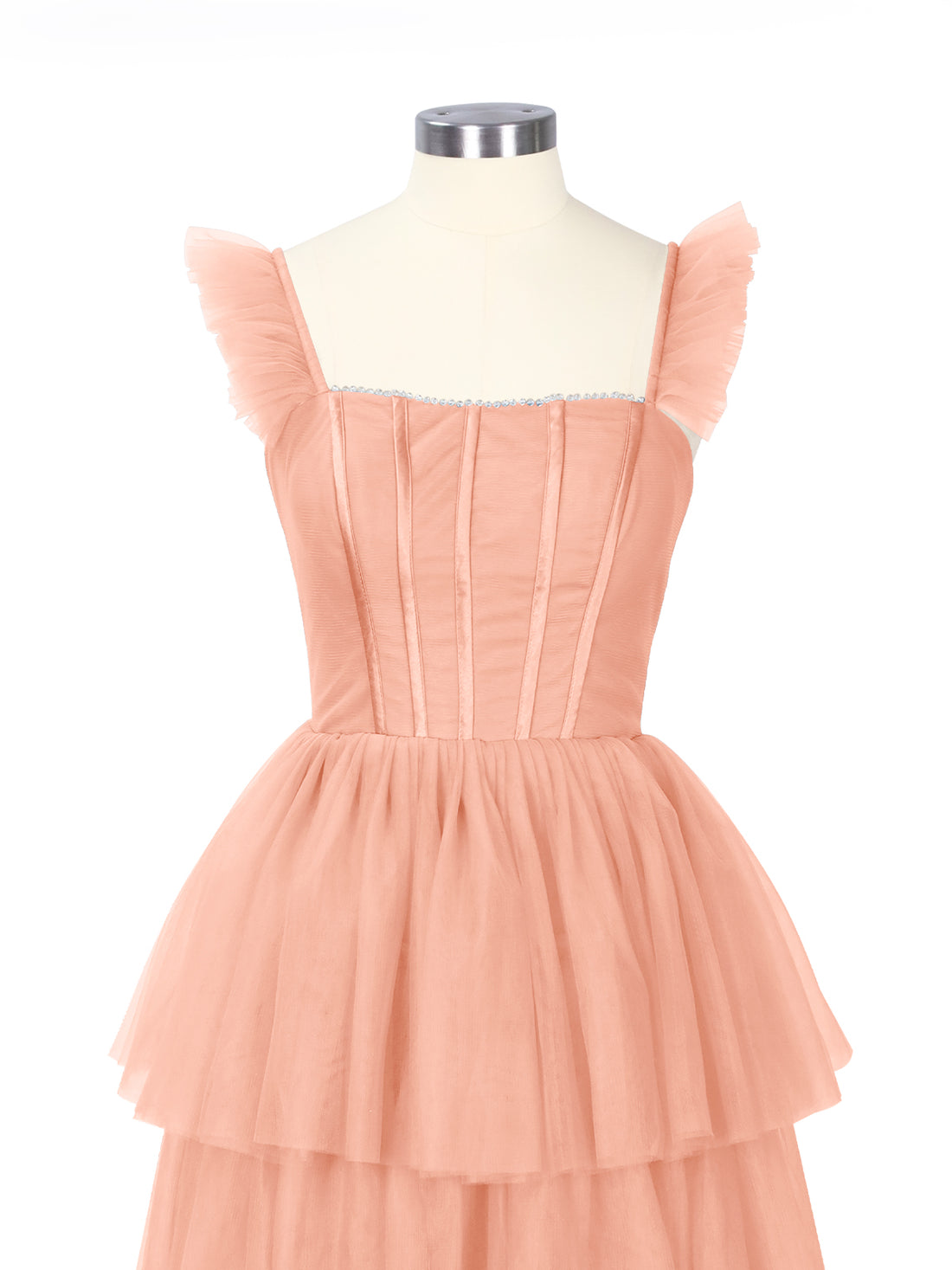 Ruffled Strap Tiered Tulle Bridesmaid Dress 