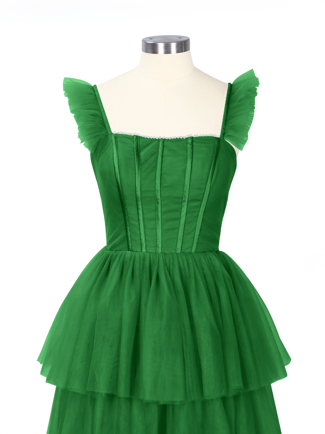 Ruffled Strap Tiered Tulle Bridesmaid Dress 