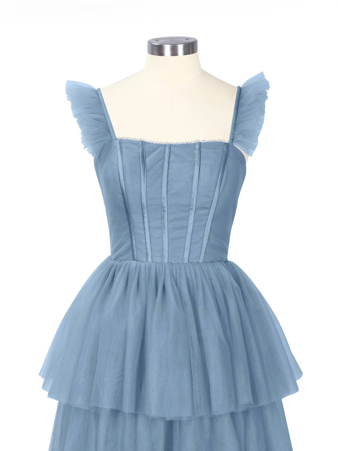 Ruffled Strap Tiered Tulle Bridesmaid Dress 
