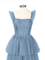 Ruffled Strap Tiered Tulle Bridesmaid Dress 