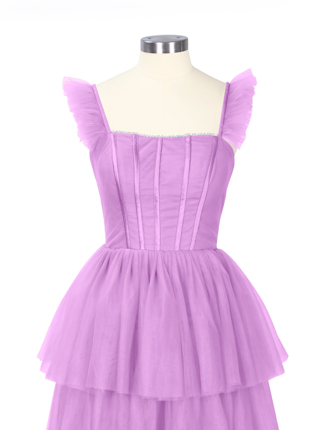 Ruffled Strap Tiered Tulle Bridesmaid Dress 