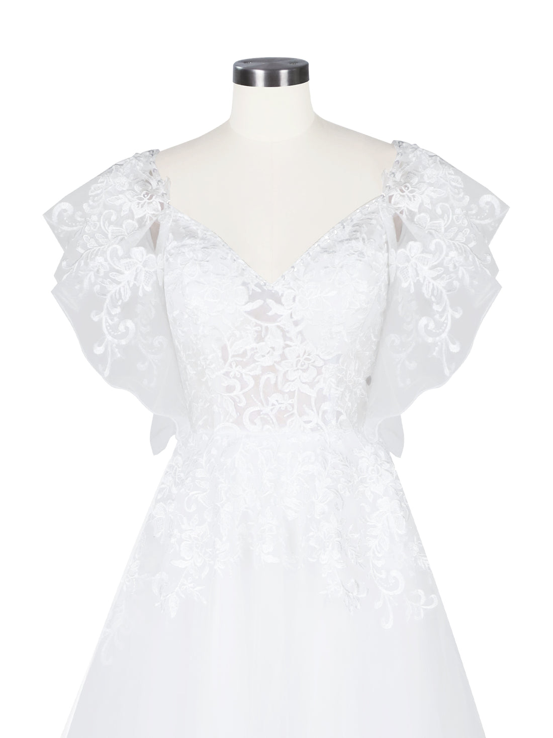 Illusion Tulle Applique Wedding Dress 