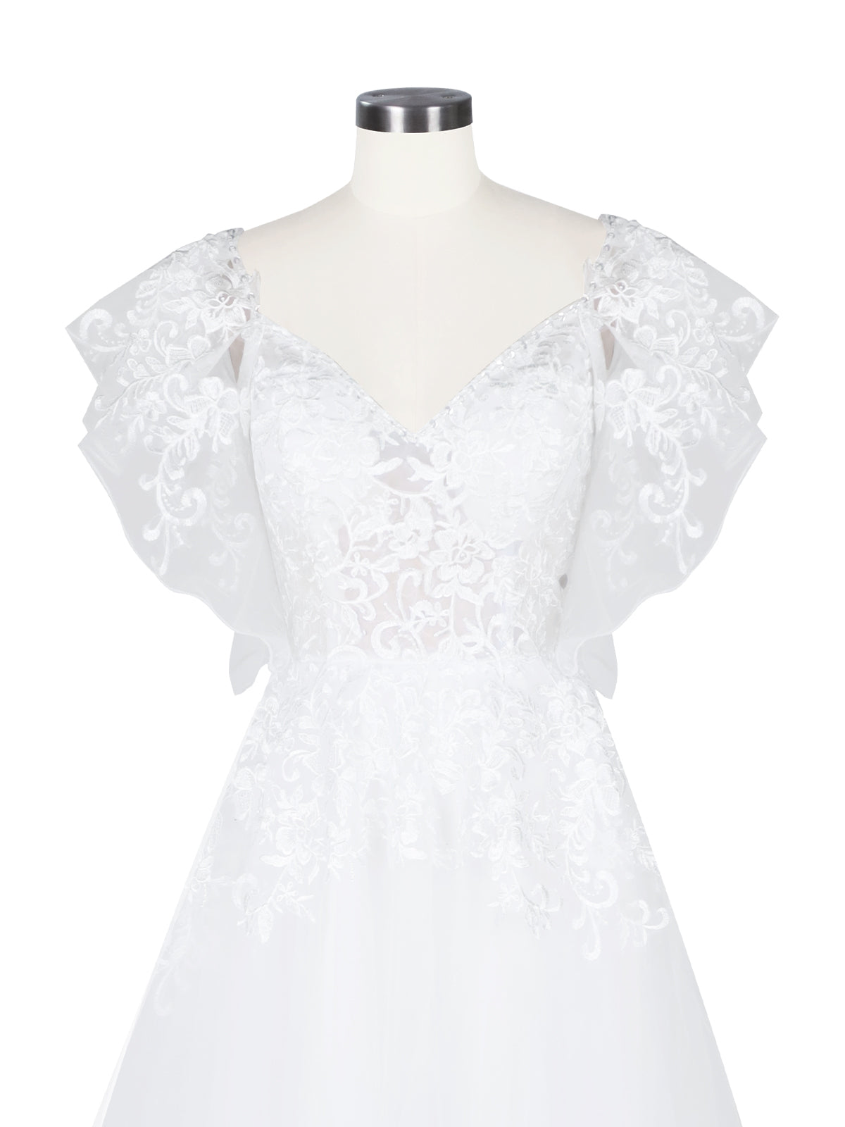 Illusion Tulle Applique Wedding Dress 