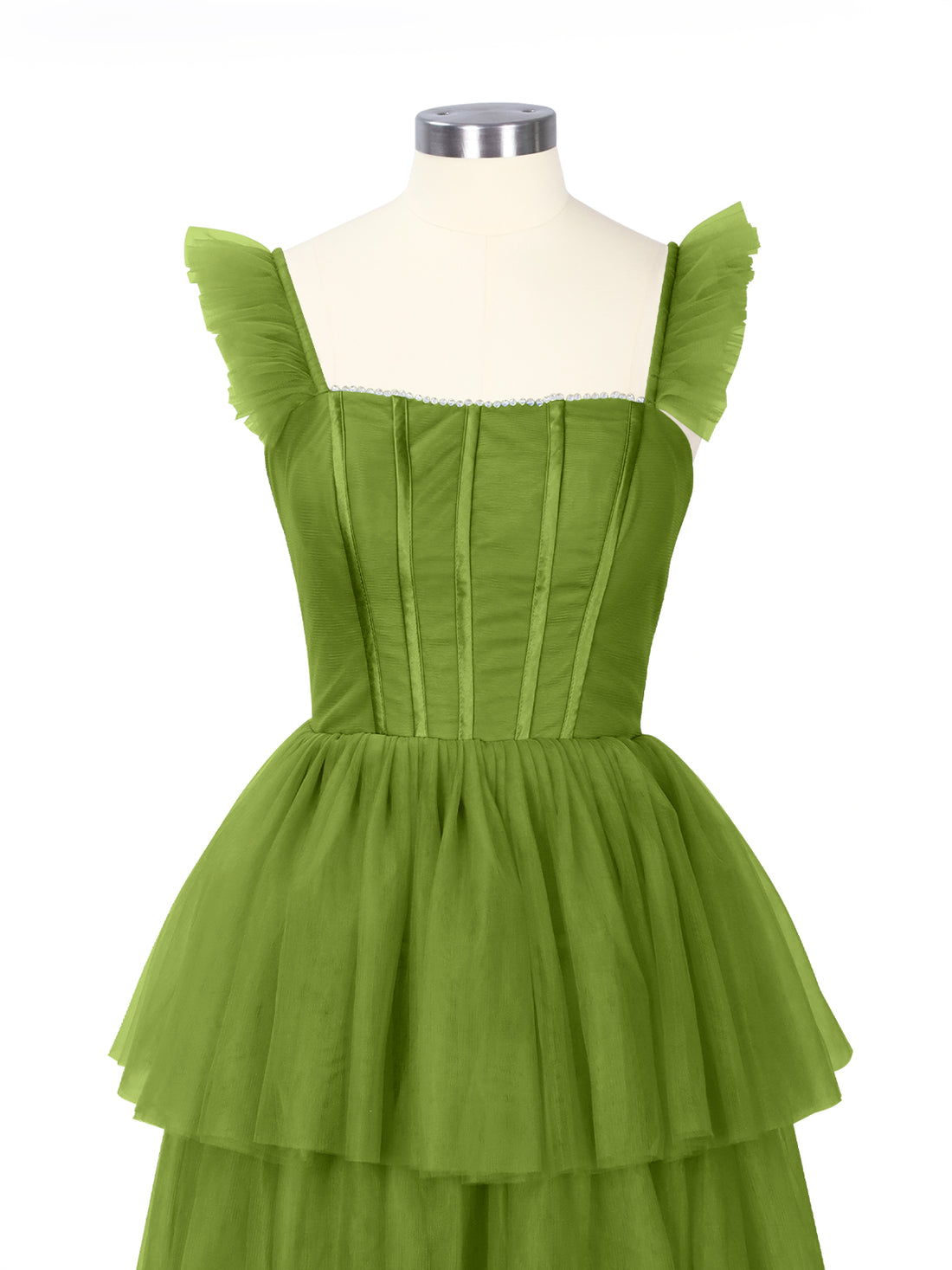Ruffled Strap Tiered Tulle Bridesmaid Dress 