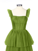 Ruffled Strap Tiered Tulle Bridesmaid Dress 