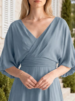 V-neck Slit Ruched Mother of the Bride Dress