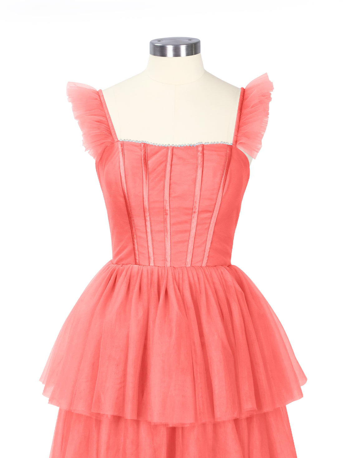 Ruffled Strap Tiered Tulle Bridesmaid Dress 