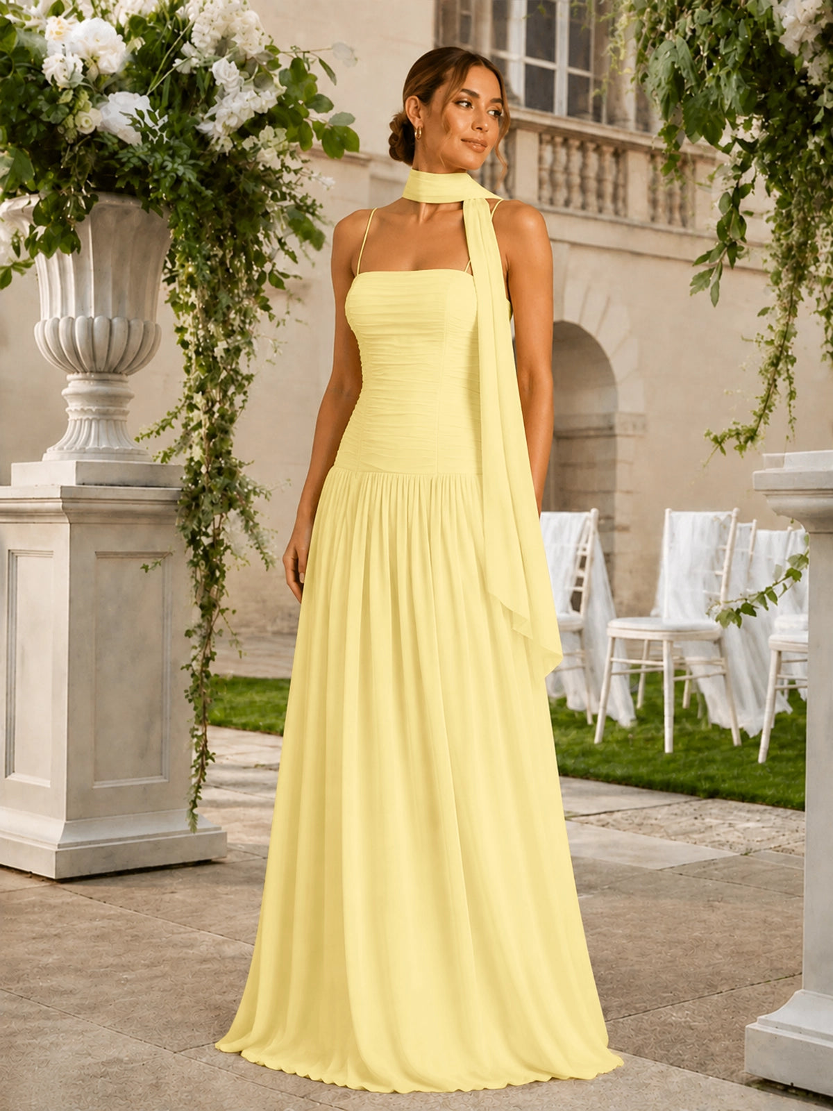 Chiffon Bridesmaid Dress with Scarf Detail