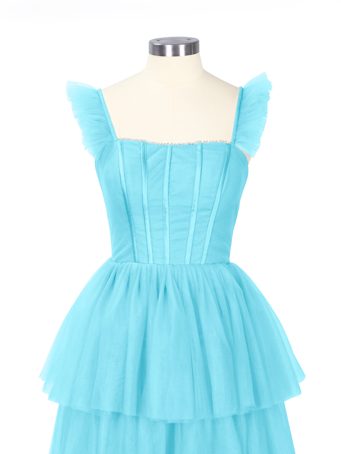 Ruffled Strap Tiered Tulle Bridesmaid Dress 