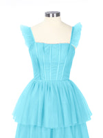 Ruffled Strap Tiered Tulle Bridesmaid Dress 
