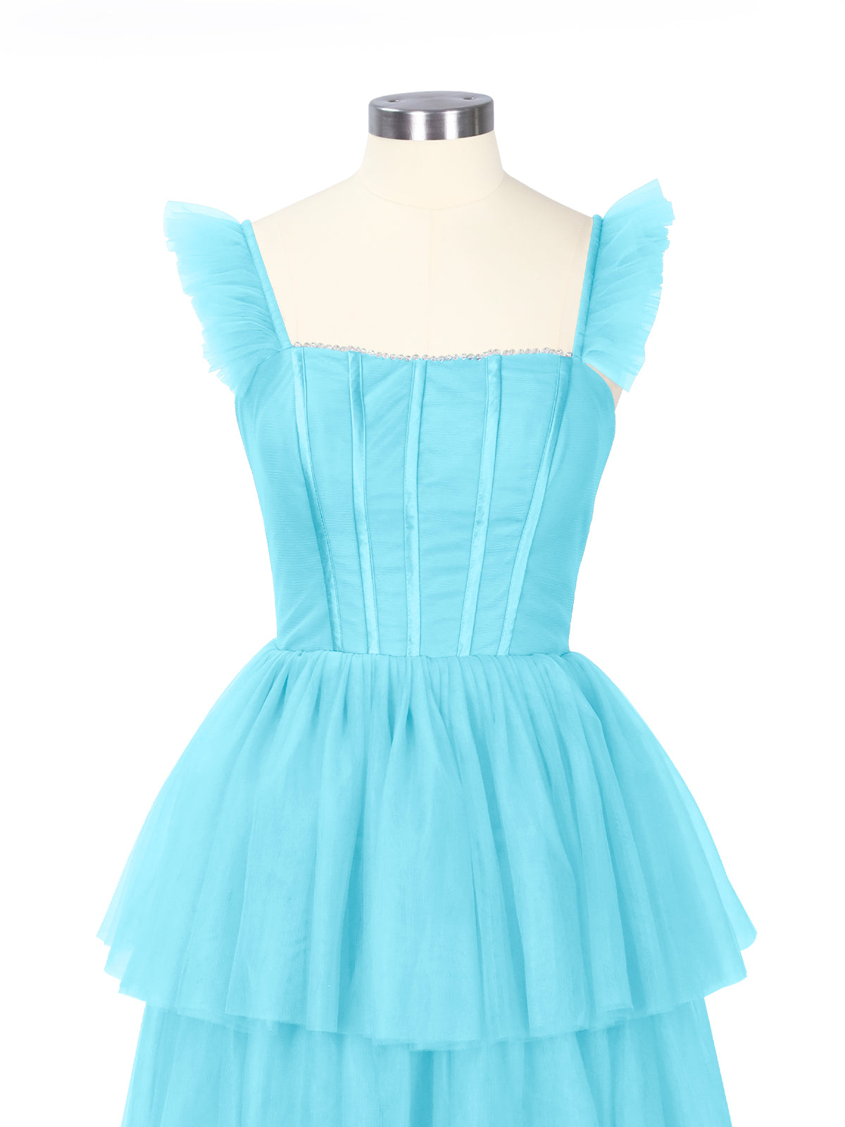 Ruffled Strap Tiered Tulle Bridesmaid Dress 