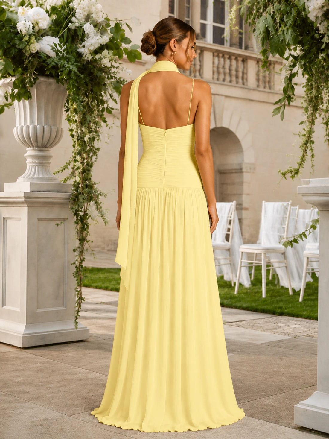 Chiffon Bridesmaid Dress with Scarf Detail
