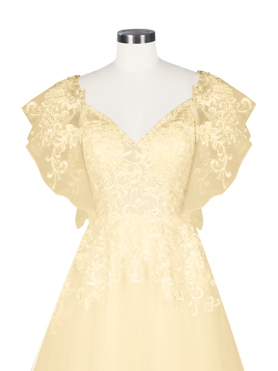Illusion Tulle Applique Wedding Dress 