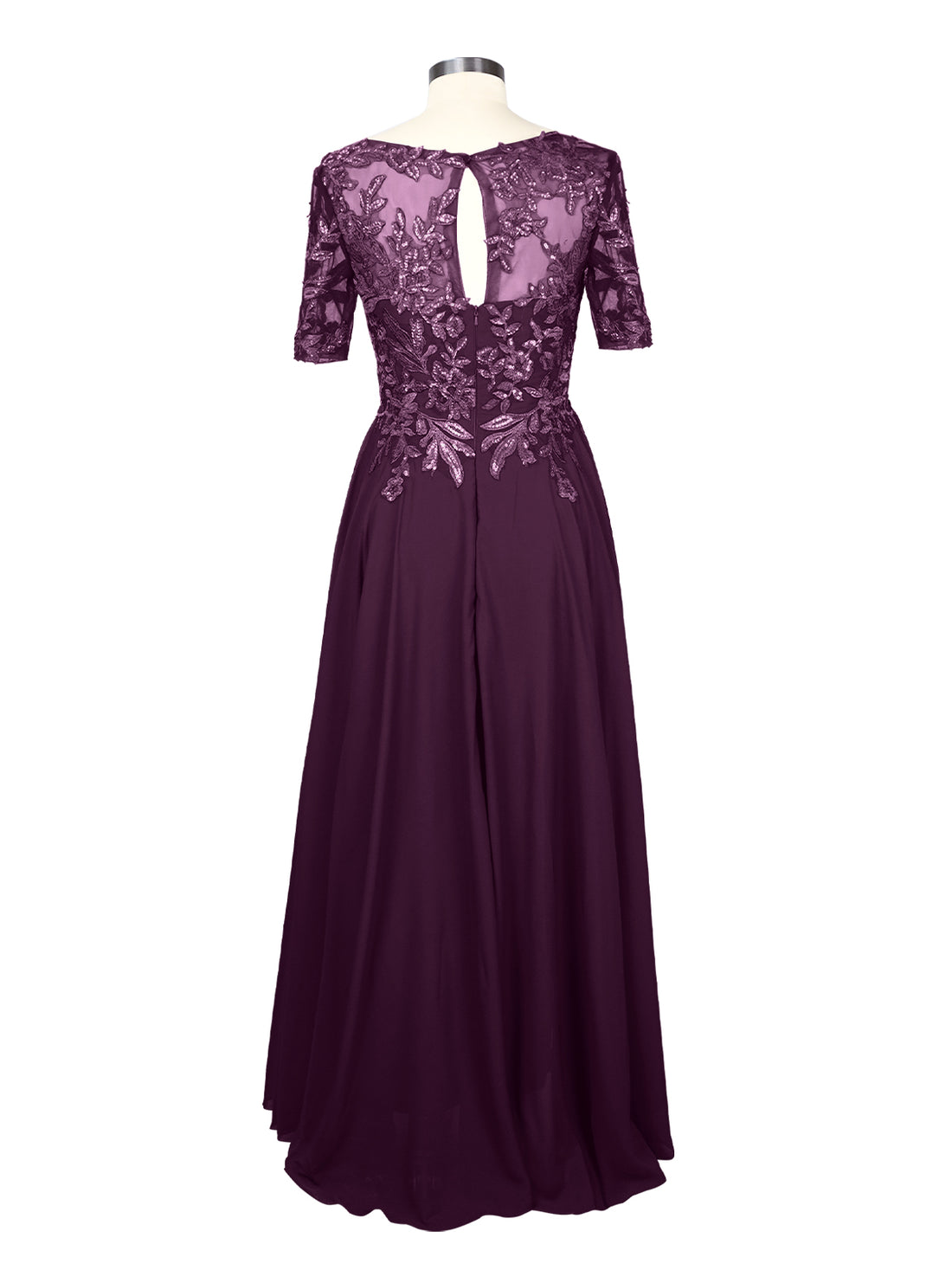 Applique Half Sleeves Chiffon Dress 