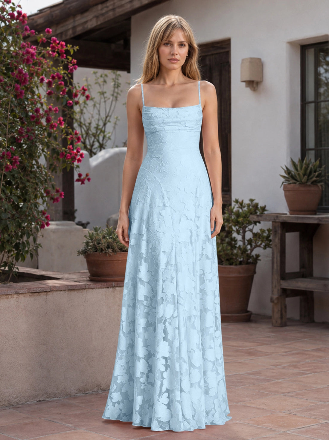 Jacquard Prom Dress with Lace-Up Open Back 