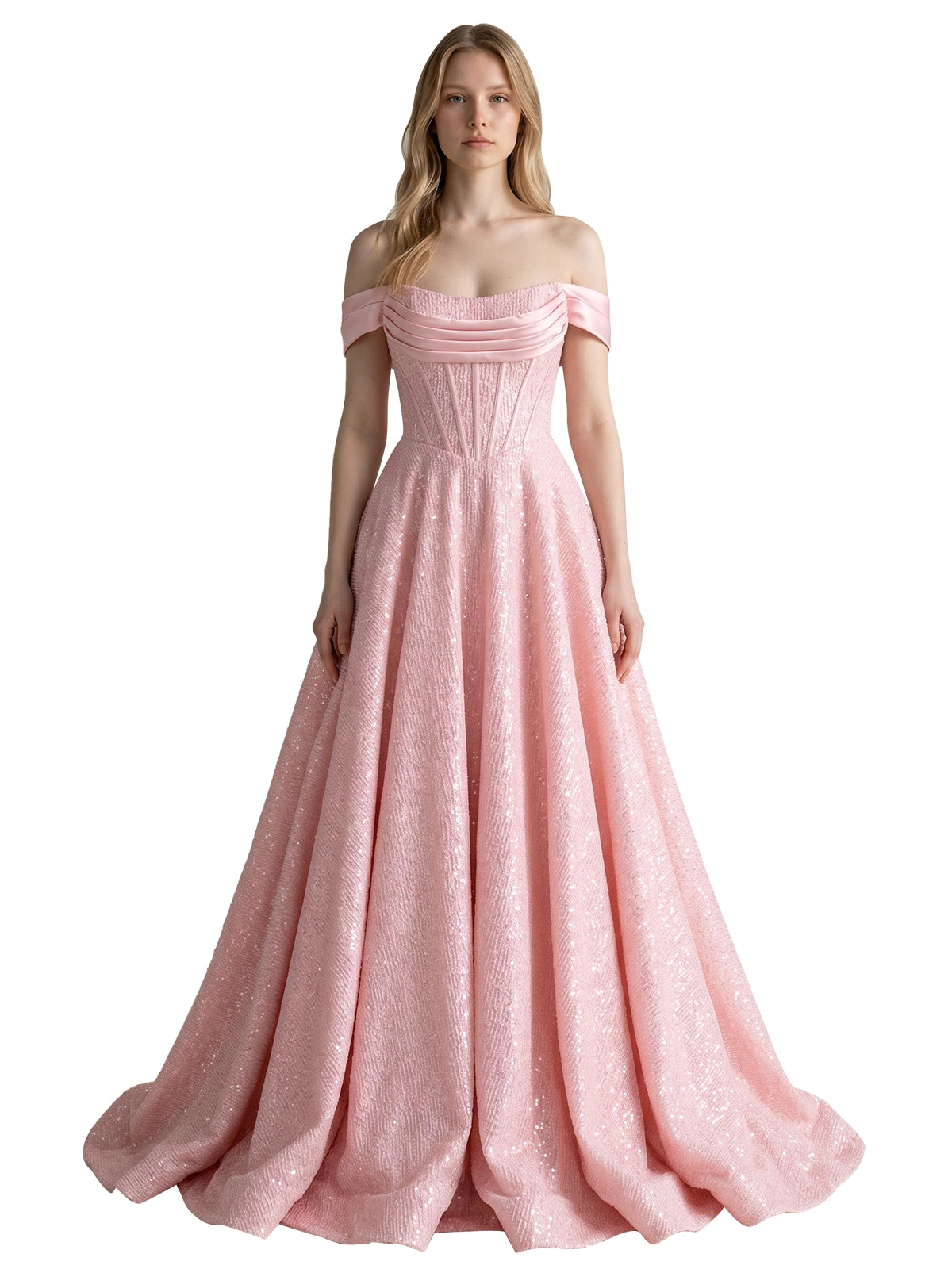 Glitter Corset Off-Shoulder Prom Dress 