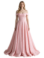 Glitter Corset Off-Shoulder Prom Dress 