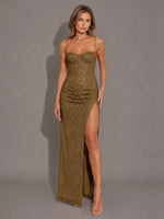 Velvet Sequin Prom Dress with High Slit 