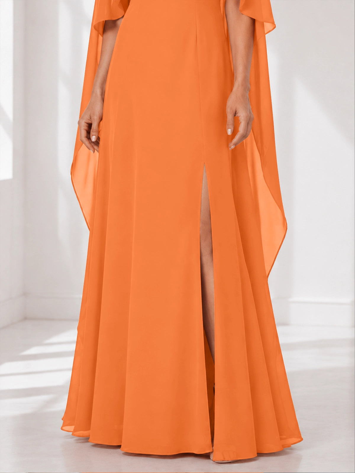 Chiffon Mother of the Bride Dress with Cape Overlay