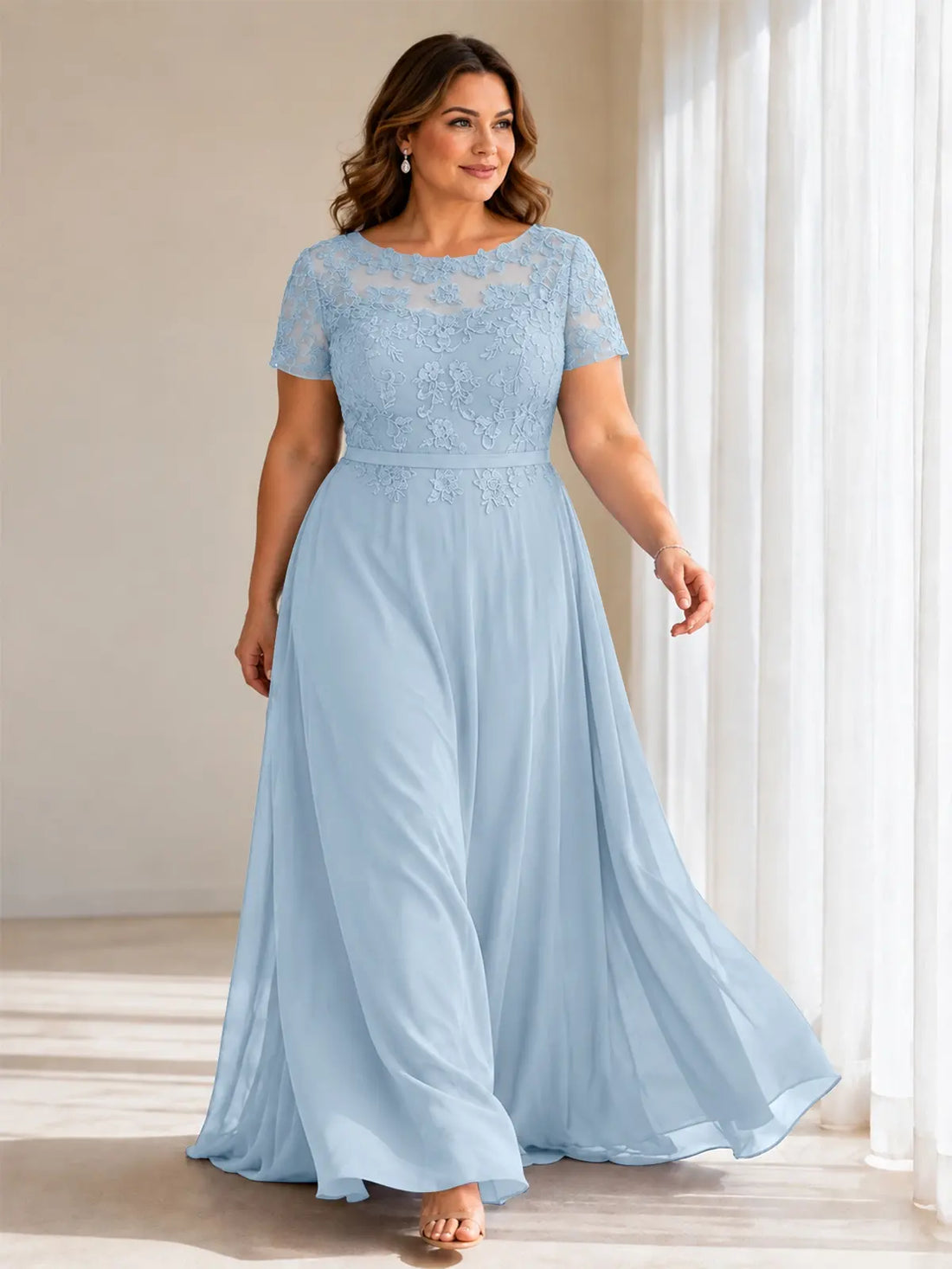 Illusion Applique Chiffon Dress-Plus Size 