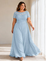 Illusion Applique Chiffon Dress-Plus Size 
