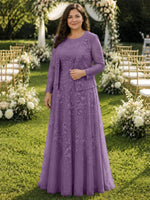 Two-Piece Lace Mother of the Bride Dress with Long Sleeves-Plus Size 