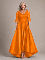 Satin Mother of the Bride Dress with Lace Sleeves 