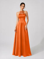 Satin Bridesmaid Dress with Illusion Halter Neck 