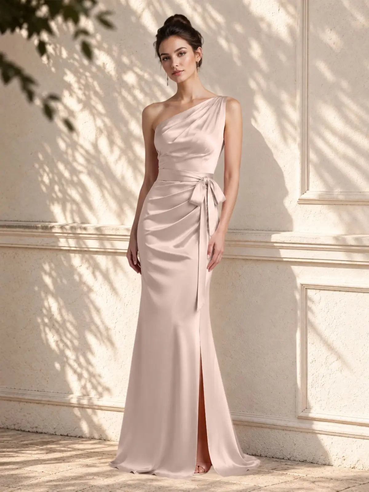 One-Shoulder Bridesmaid Dress with Sash