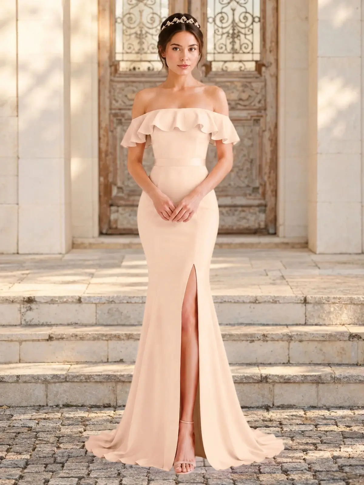 Mermaid Bridesmaid Dress with Ruffle Design 