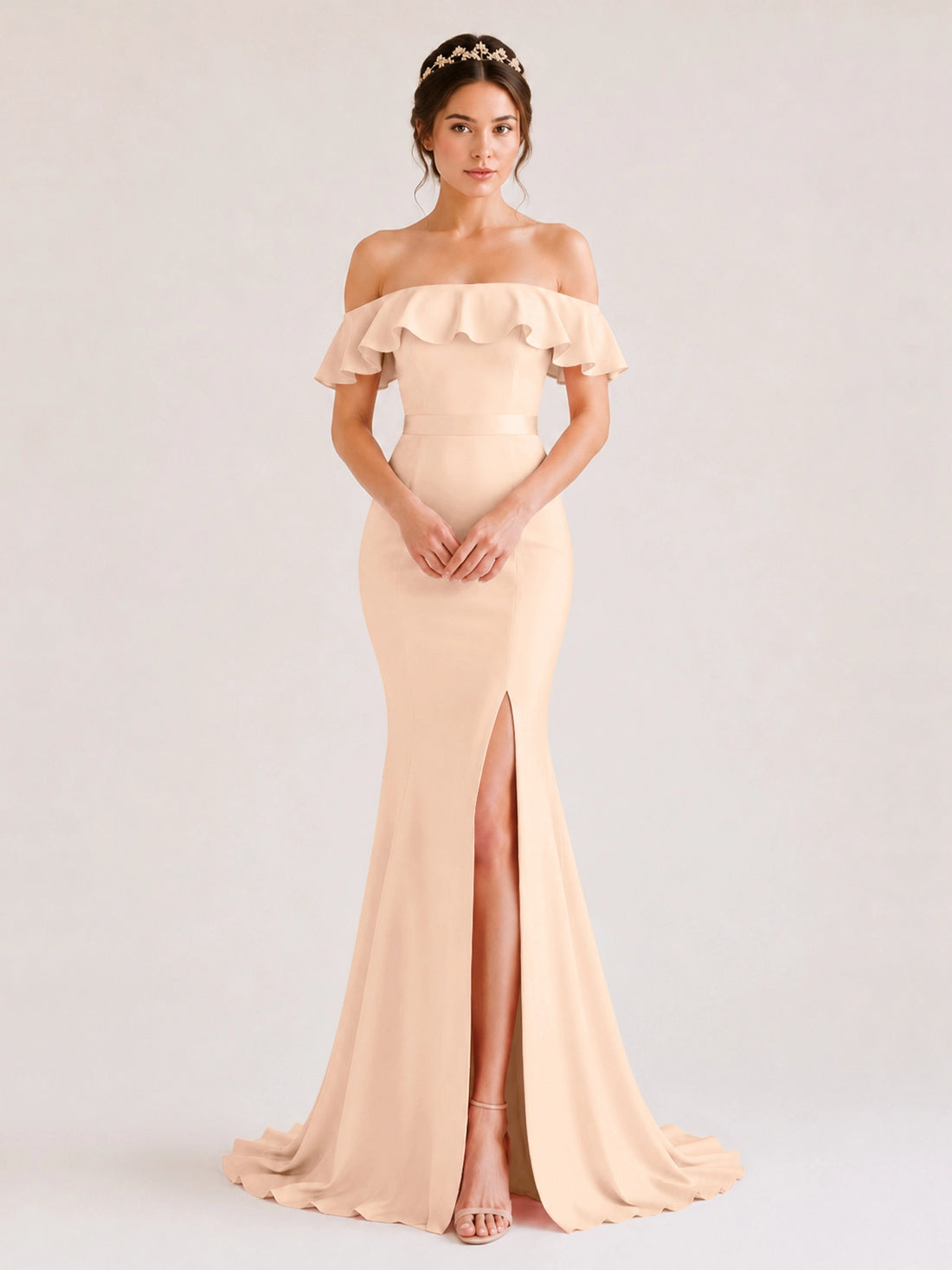 Mermaid Bridesmaid Dress with Ruffle Design 