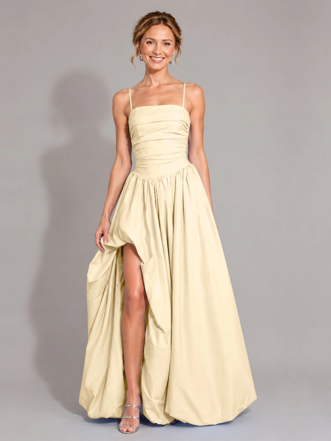 Iridescent Taffeta Prom Dress with High Slit 