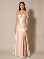 Silk-like Bridesmaid Dress with Cold Neckline 