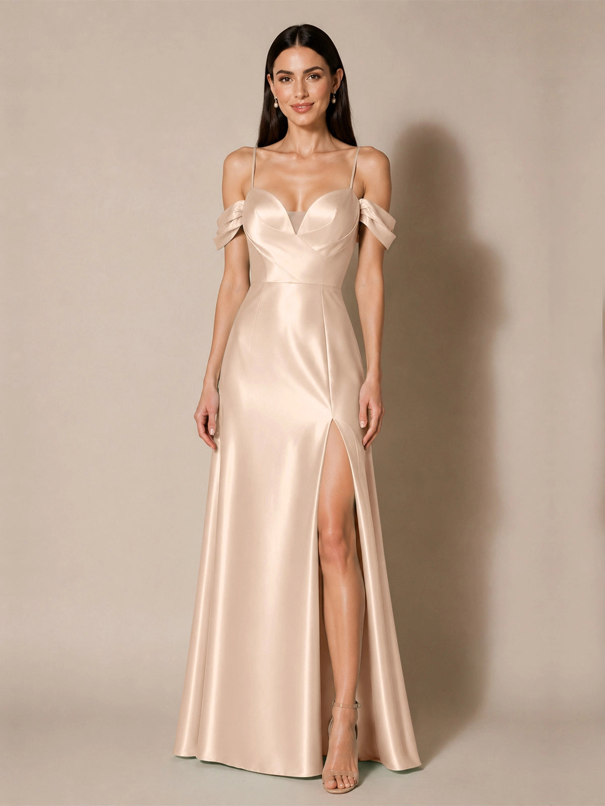 Silk-like Bridesmaid Dress with Cold Neckline 