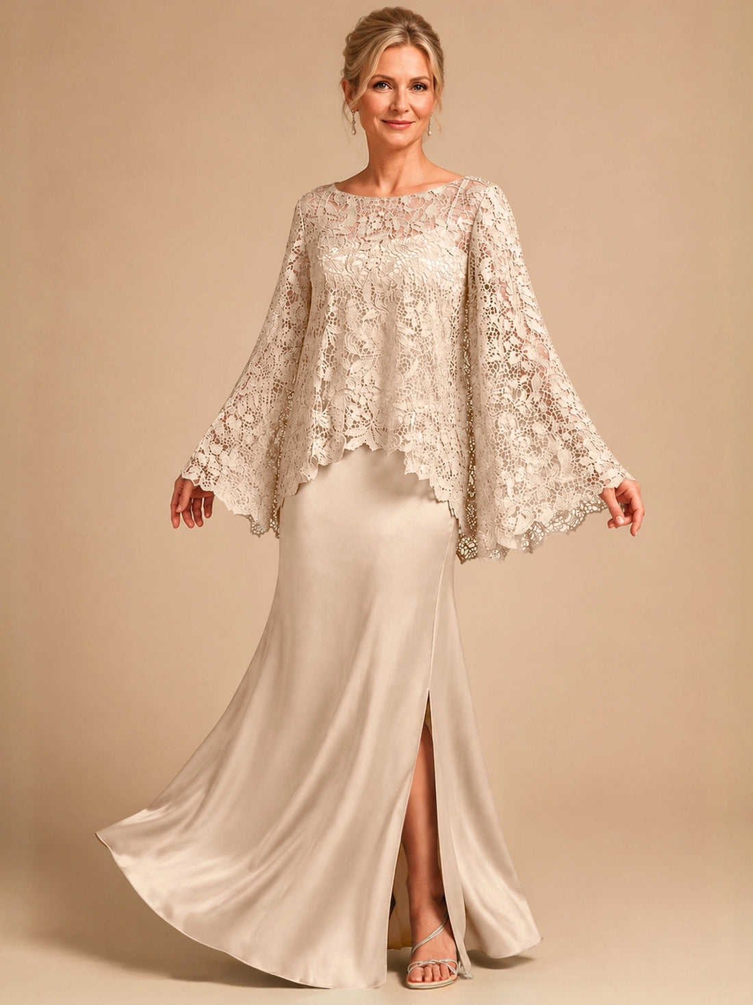 Two-piece Mother of the Bride Dress with Lace Top 