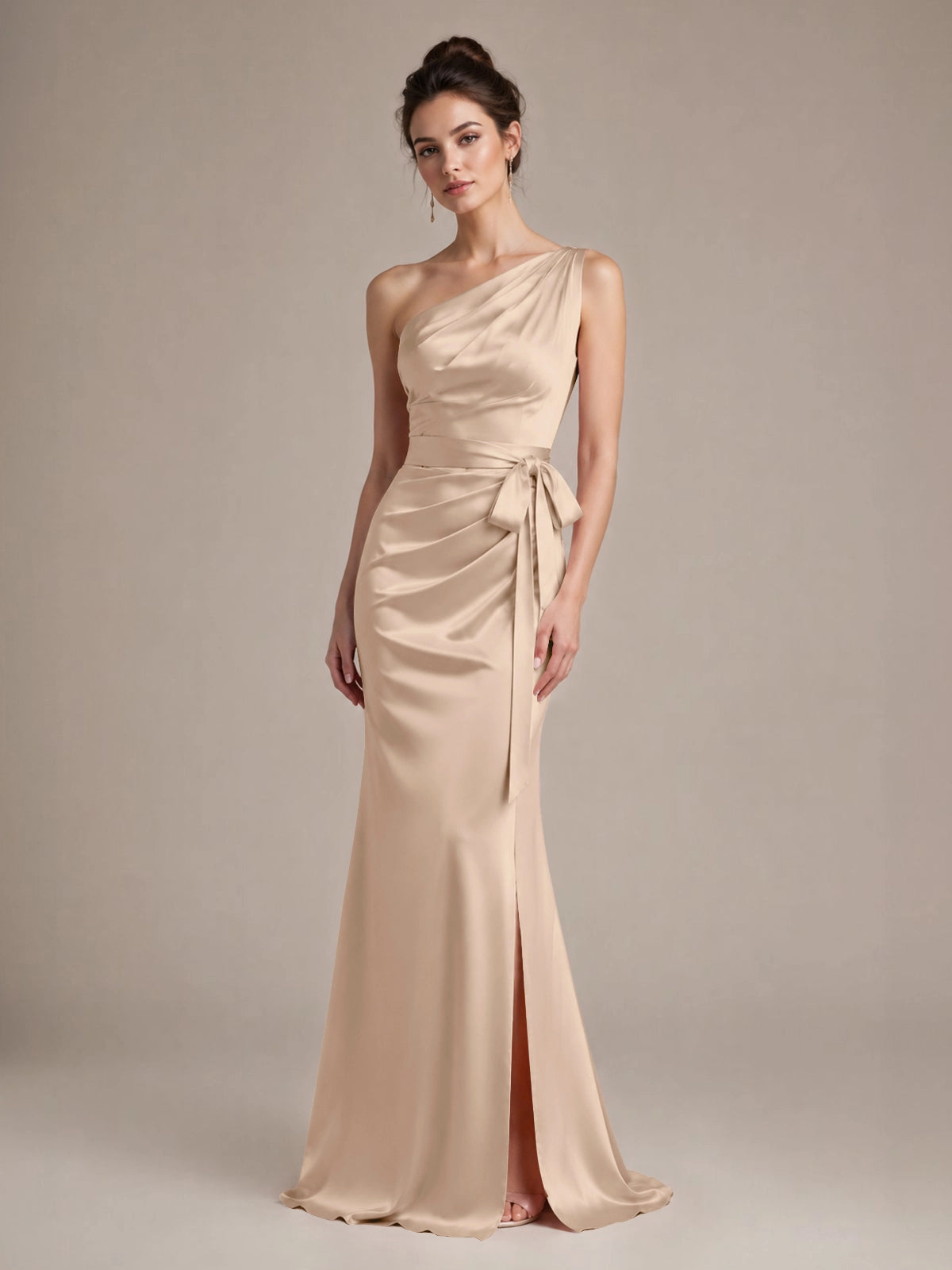 One-Shoulder Bridesmaid Dress with Sash