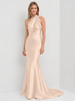 Silk-like Bridesmaid Dress with 3D Floral 