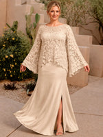 Two-piece Mother of the Bride Dress with Lace Top-Plus Size 