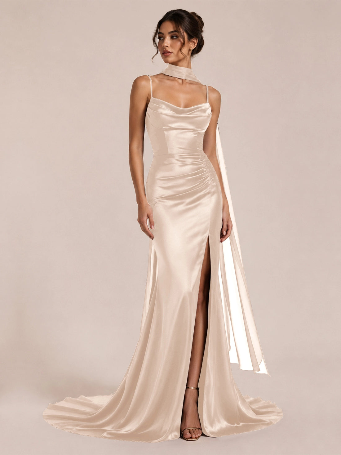 Mermaid Bridesmaid Dress with Neck Scarf 