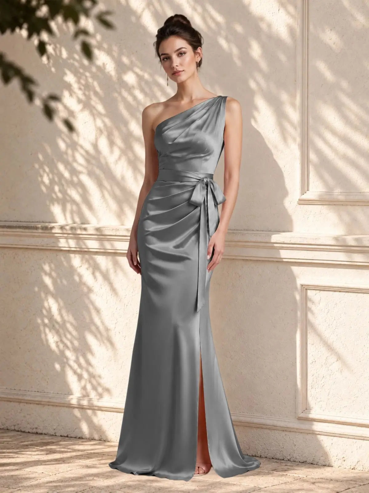 One-Shoulder Bridesmaid Dress with Sash
