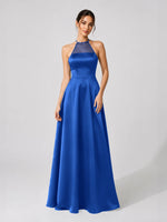 Satin Bridesmaid Dress with Illusion Halter Neck 