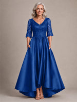 Satin Mother of the Bride Dress with Lace Sleeves 